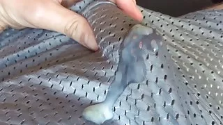 wanking and cum in mesh singlet
