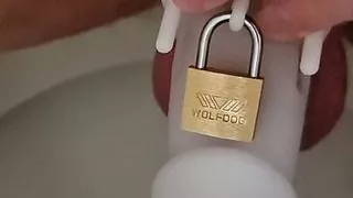 Pissing with a penis cage