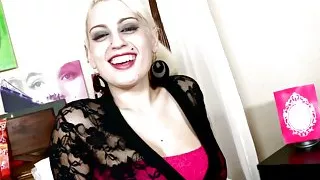 Busty blonde Marilyn gets her face jizzed after a hard pounding