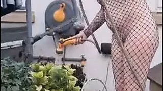 stepmom teasing stepson in her fishnet outfit