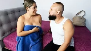 My stepmother drops her bathrobe and I get very horny