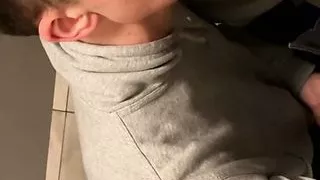 Twink gives a blowjob random guy in the public Restroom and takes cumshot on his face