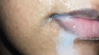 Desi Cute Indian Bhabhi gets Massive Cumshot in Beautiful Mouth & Lip from her Devar's Cock !!