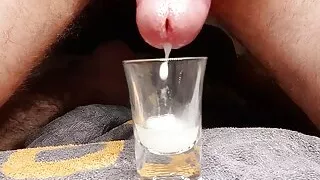 Double cumshot in a shot glass (ruined orgasm)