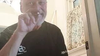 Painter dad repairs powder room ceiling