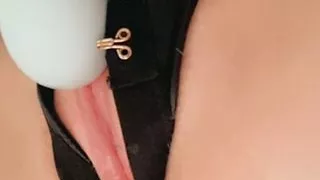 Playing with myself with a vibrating wand in crotchless panties