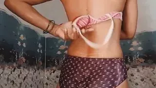 Desi Mamta bhabhi bathing then showing panty and bra