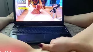 Juicy Pussy Masturbates in a POV Angle watching own kinky vidoes