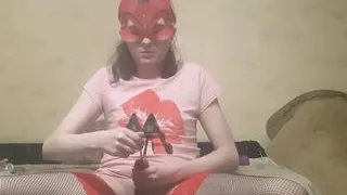 Sissy play with her dick urethral sounding cbt