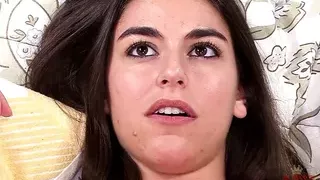 Hot brunette Latina Arielle Faye talks to you while she uses her Hitachi on her tight little pussy