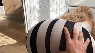 MILF in tight tights bent over and relaxed her big ass for anal sex