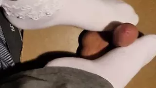 Huge cum load under frilly socks