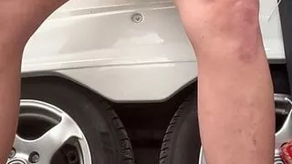 Sissy riding dildo outdoors