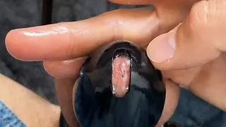 Amateur POV chastity cage urethral sounding