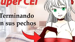 Spanish SUPER CEI HENTAI. Limpiando el semen de sus pechos.
