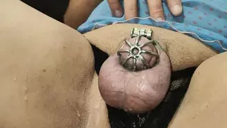 The blonde gets anal with a big black cock, and then fisting in her ass, while the caged bird madam takes her hollow and