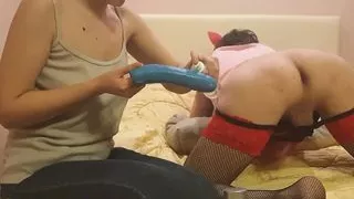 Crossdresser fucked ass with dildo toy