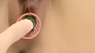 Squirting with cucumber and electric masturbation stick