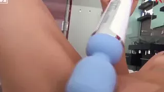 A spectacular redhead is filming her lesbian friend having fun with a vibrator and anal fingering