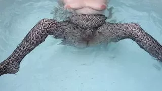 Big Tits MILF Getting wet in Patterned Pantyhose