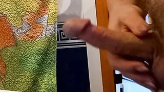 bitch masturbates my cock in the bathroom with my continuation and cum