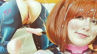 My Hero Academia: Uravity tries don't cum while sex machine fucks her pussy and ass - Spooky Boogie