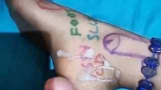 Morning after Cum on my nylon stocking feet