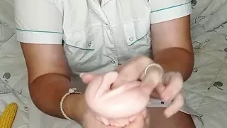 I stick my fingers in the rubber vagina I tear the masturbator with my hands