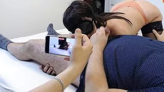 The husband shared his wife with a friend. Threesome. MFM. Wife sucks lover. Cuckold