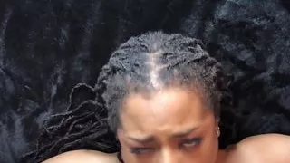 Amateur ebony lingerie slut POV sucks and jerks cock