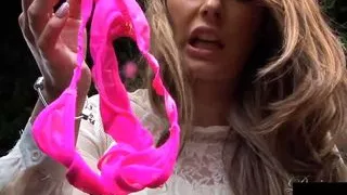 Desperate for a wee Paige cannot wait and peeing outdoors squirts through her panties licks all the wee and fingers her