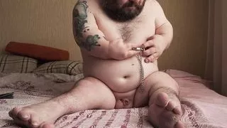 Midget spanks himself and shows cock punishment