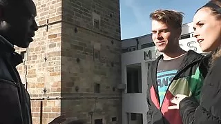 Petite Brunette Slut Wife gets fucked hard Anal from Ass by a Big Black Cock BBC guy in front of Husband for Cuckolding