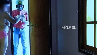 18 week pregnant  milf  Prank without bra with a delivery guy