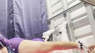 CindiCsissy masturbating in tight purple and white stockings