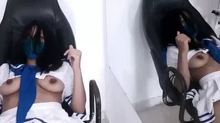 Hot schoolgirl cheating with her besfriend in the restroom of school and hard fuck her tight wet pussy and cum inside