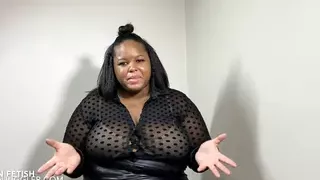 Black busty BBW with a nice thick body rips her nylons and fucks