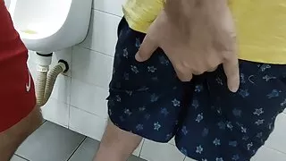 Meeting new friend (pissing deliberate miss, friend jerking off)