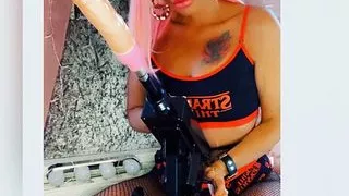 Milf dresses in cosplay and blasts her new machine in her tight pussy