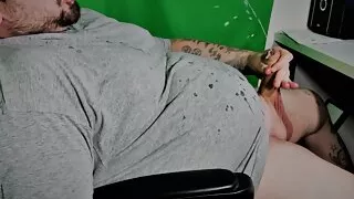 Wank while watching porn and shoot a massive load in my face and all over me