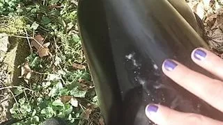 Play with cum on my shiny latex legging