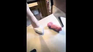 Devilishly dancing the cum out under with my original wedding heels - close view