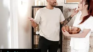 NURU MASSAGE - Chatty Redhead Masseuse Fucks Her Roommate To Prove Her Boss She's Good At Work