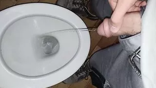Pee in public toilet and cum on the graund