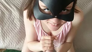 He masturbates him very hard sitting in front of him