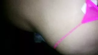 I put on the pink panties that he likes so much and he records how I ride it and enjoys it