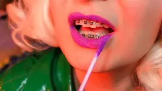 ASMR lipstick - make-up process - sexy lips of pin up blonde Arya