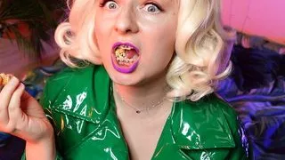 ASMR mukbang - eating food with hot sounds - MILF in braces