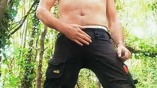 Hard-on pissing and Cum in the trees