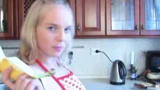 Sarah Kimble fingering her shaved pussy with cream